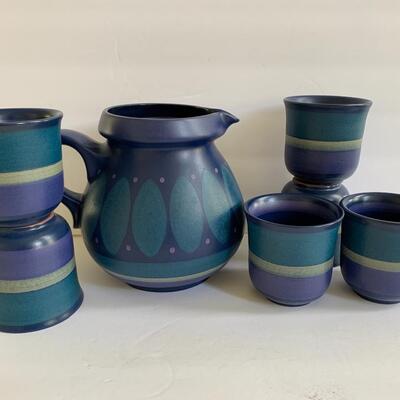 Lot 148:  Mid Century Studio Pottery Set,  Porta Celi Spain (Blue & Purple)