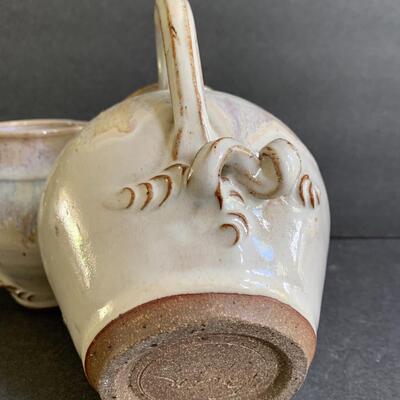 Lot 143: Artist Signed Decorative Pottery Pitchers & Vase 