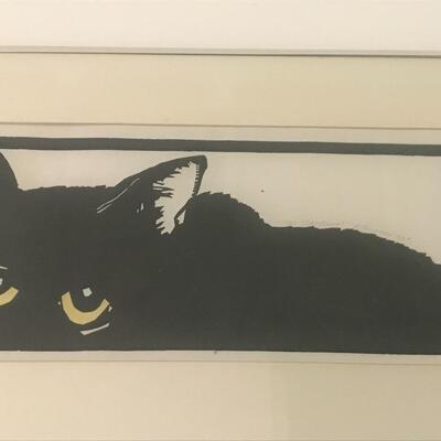 Lot 107: Vintage,Framed Artist Signed Black Cat Artwork, "Spooky" and More  
