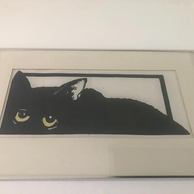 Lot 107: Vintage,Framed Artist Signed Black Cat Artwork, "Spooky" and More  