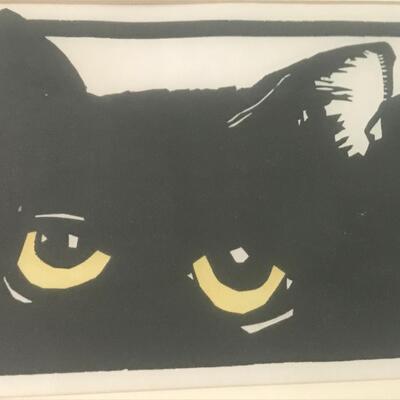 Lot 107: Vintage,Framed Artist Signed Black Cat Artwork, "Spooky" and More  