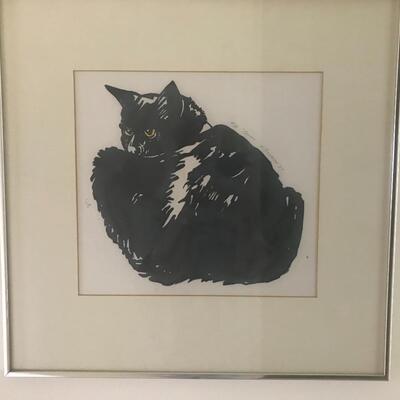 Lot 107: Vintage,Framed Artist Signed Black Cat Artwork, "Spooky" and More  