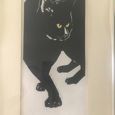 Lot 107: Vintage,Framed Artist Signed Black Cat Artwork, "Spooky" and More  