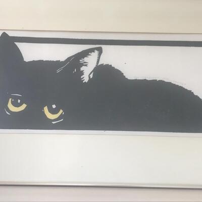 Lot 107: Vintage,Framed Artist Signed Black Cat Artwork, "Spooky" and More  