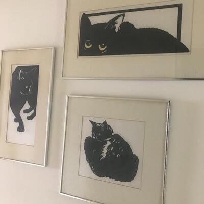 Lot 107: Vintage,Framed Artist Signed Black Cat Artwork, "Spooky" and More  