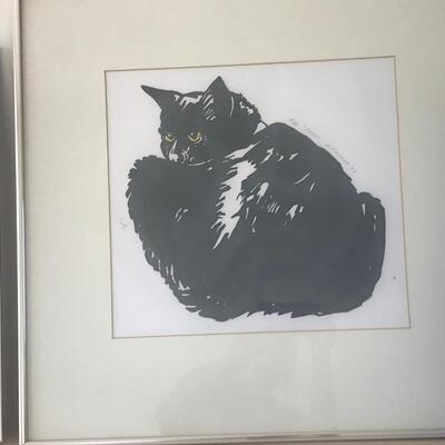 Lot 107: Vintage,Framed Artist Signed Black Cat Artwork, "Spooky" and More  