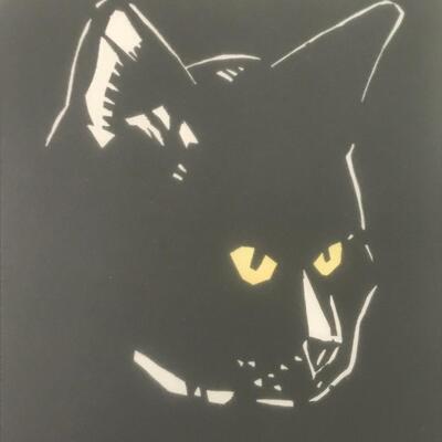 Lot 107: Vintage,Framed Artist Signed Black Cat Artwork, "Spooky" and More  