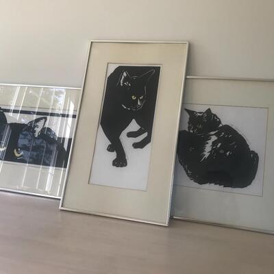 Lot 107: Vintage,Framed Artist Signed Black Cat Artwork, "Spooky" and More  