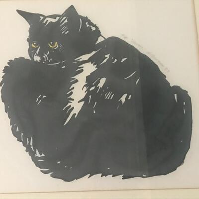 Lot 107: Vintage,Framed Artist Signed Black Cat Artwork, "Spooky" and More  