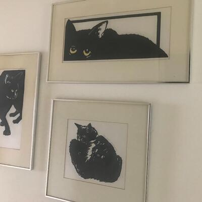 Lot 107: Vintage,Framed Artist Signed Black Cat Artwork, "Spooky" and More  