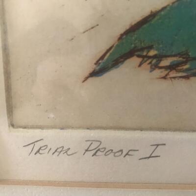 Lot 106:  Etching & Aquatint Framed "Trouble" Artwork, Vintage, Artist Signed