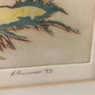Lot 106:  Etching & Aquatint Framed "Trouble" Artwork, Vintage, Artist Signed