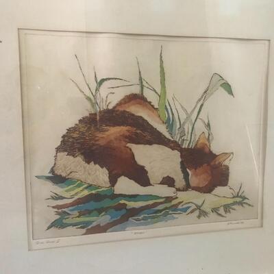 Lot 106:  Etching & Aquatint Framed "Trouble" Artwork, Vintage, Artist Signed