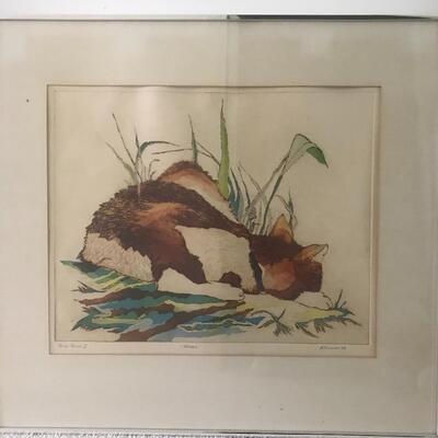 Lot 106:  Etching & Aquatint Framed "Trouble" Artwork, Vintage, Artist Signed