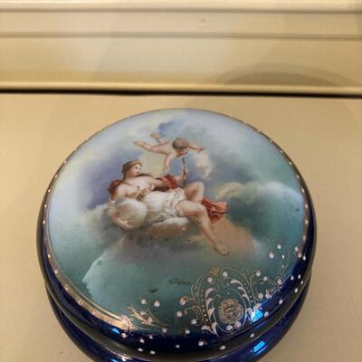 Cobalt Blue Hand Painted Trinket Box