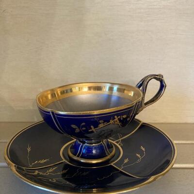 Cobalt Blue Cup & Saucer with gold overlay