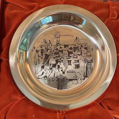#117 Franklin Mint 1972 Thanksgiving Plate, Sterling Silver
