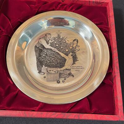 #118 Norman Rockwell 1973 Christmas Plate, Sterling Silver 