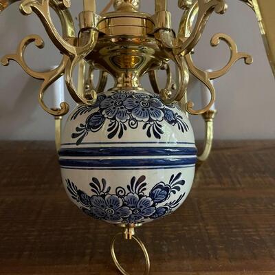 LOT 92 - Blue & White Porcelain, Vintage, 6 light Chandelier