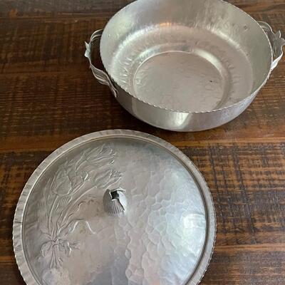 LOT 58 - Hammered Aluminum Covered Serving Dish - Glass insert