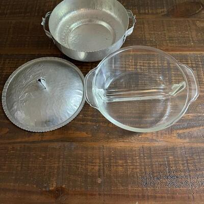 LOT 58 - Hammered Aluminum Covered Serving Dish - Glass insert