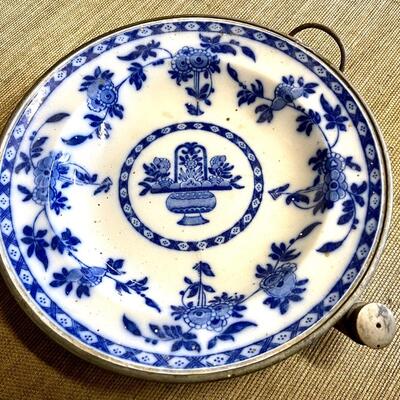 LOT 137 - Antique Minton Flow Blue Delft Dinner Plate and Warmer