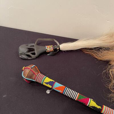 #260 African Tourist Items: Hair Fan, Beaded Club. 