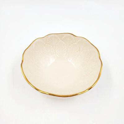 SMALL LENOX IVORY COLORED DISH WITH GOLD RIM