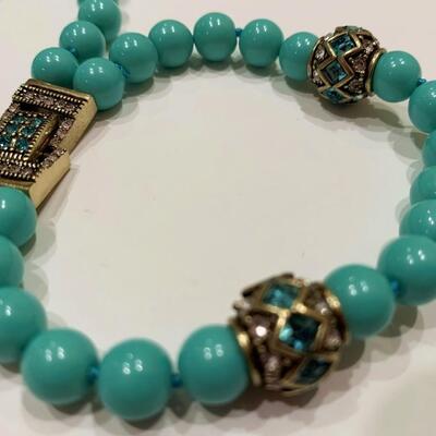 Heidi Daus "Staying in Line" Turquoise and Crystal Bracelet