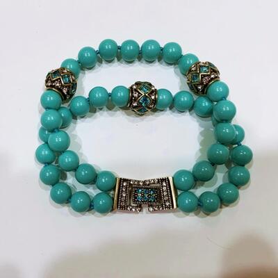 Heidi Daus "Staying in Line" Turquoise and Crystal Bracelet
