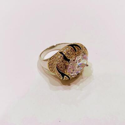 Cubic Zirconia and Sterling Silver Statement Ring Size 7
