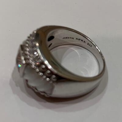 Judith Ripka Cubic Zirconia Mother of Pearl and Sterling Silver Ring Size 7