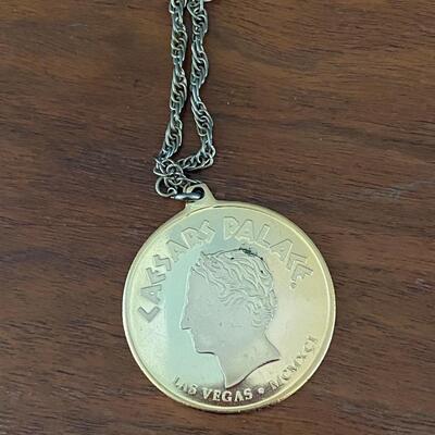 Vintage Caesers Palace Las Vegas Gold Medallion Necklace Souvenir 1991 MCMXCI