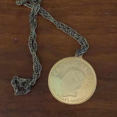 Vintage Caesers Palace Las Vegas Gold Medallion Necklace Souvenir 1991 MCMXCI