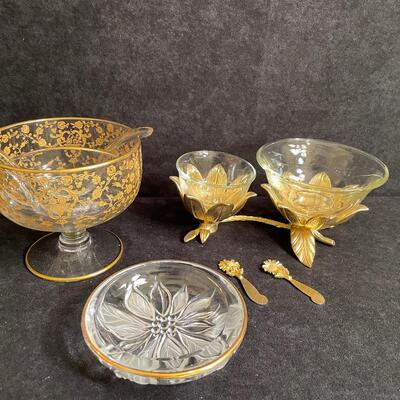 Lot 206  Gold-trimmed glass Serving Pieces