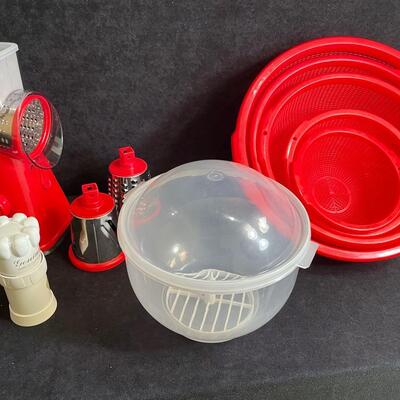 Lot 248  Red Kitchen Plasticware & Grater