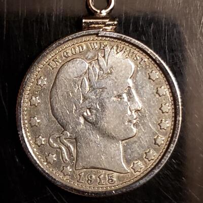Silver 1915 quater in silver  bezel .Very cool Rare silver quater jewelery  