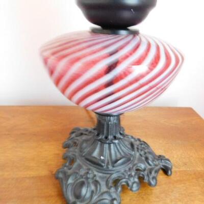 Vintage Red and White Stripe Swirl Glass Post Table Lamp with Pot Metal Stand #1 of 2  16