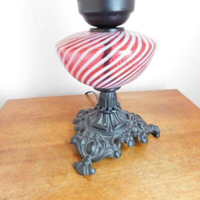 Vintage Red and White Stripe Swirl Glass Post Table Lamp with Pot Metal Stand #1 of 2  16