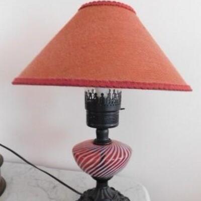 Vintage Red and White Stripe Swirl Glass Post Table Lamp with Pot Metal Stand #2 of 2  16