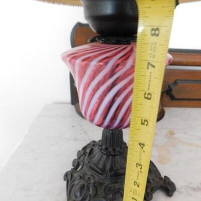 Vintage Red and White Stripe Swirl Glass Post Table Lamp with Pot Metal Stand 18