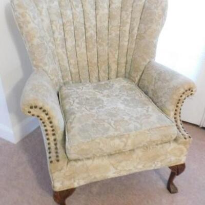Vintage Tufted Wide Back Chair with Brass Tack Accents and Ball and Claw Feet