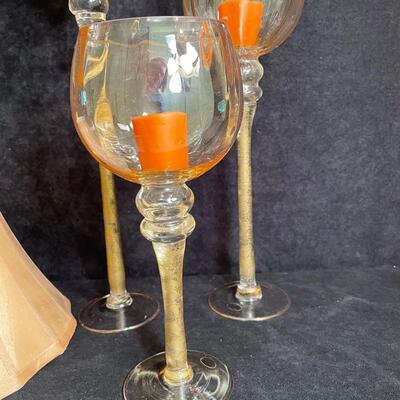 Lot 301  Glass Candle Holders and lamp shade