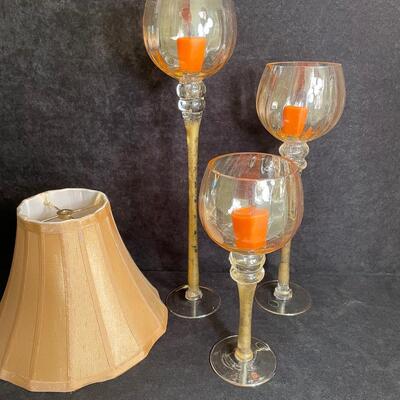 Lot 301  Glass Candle Holders and lamp shade