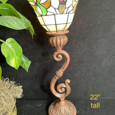Lot 302 Silk arrangement and stained glass lamp