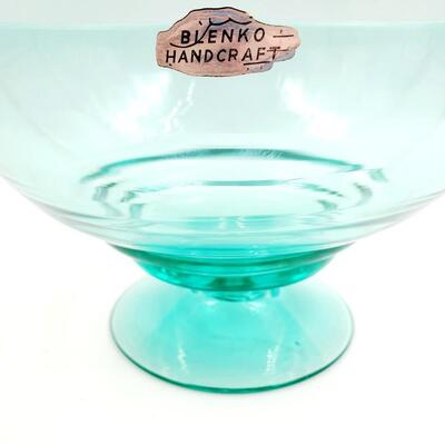 VINTAGE HAND BLOWN "BLENKO" HANDCRAFT FOOTED COMPOTE BOWL