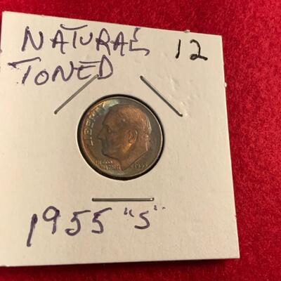 UNCIRCULATED TONED 1955â€™S 90% SILVER DiME 
