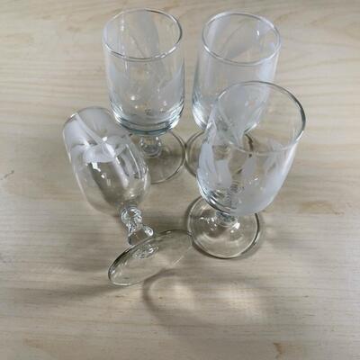 Set of 4 Floral Etched Cordial Glasses Sherry Stemware