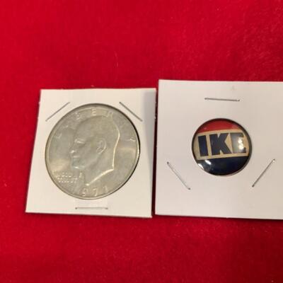  1971 Ike 40% SILVER SILVER DOLLAR  UNCIRCULATED WITH IKE PRESIDENTIAL BUTTON