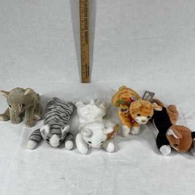 Set of 5 TY Beanie Baby Plush Stuffed Animal Cats Kittens